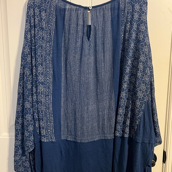 Free People Womens Indigo Dreams Tunic Embroidered Mesh Balloon Sleeves Boho XL - Picture 9 of 16